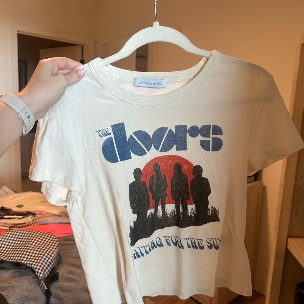 Daydreamer Cream The Doors Graphic Tee with Blue and Black Print